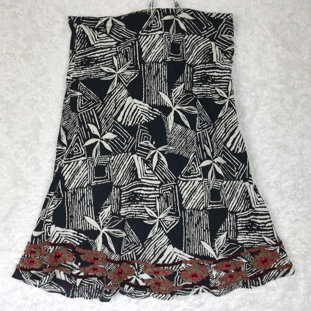 Chico's Womens Skirt Black White 3 Tropical Patterned Red Beaded Hem Midi XL